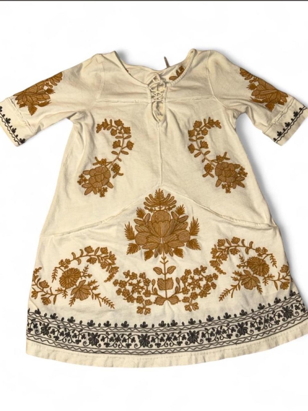 🌸 Free People Ivory Talia Embroidered Lace-Up Tunic Top 🌸